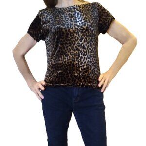 Brown Velour Top with Black Leopard Spots